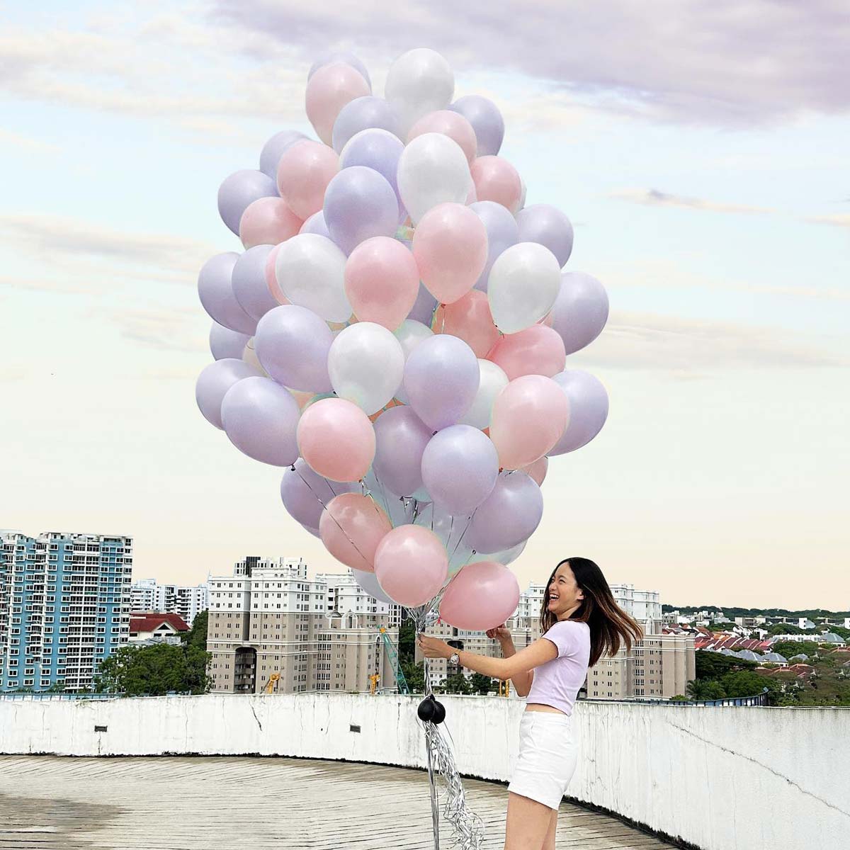 Helium Balloons Bouquet Pearl Pastel Pink, Pearl Pastel Lilac, Pearl White